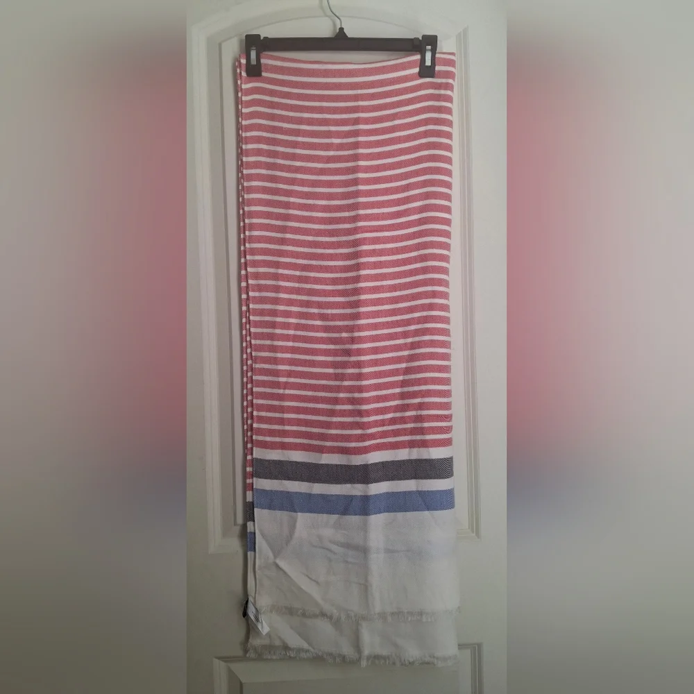 Talbots Womens Oversized Scarf Red White Blue‎ Striped Accessory Classic travel